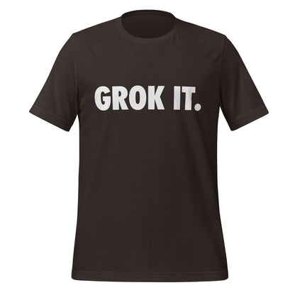 Product mockup photo of the GROK IT. T Shirt (unisex) Brown / M.