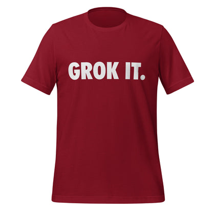 Product mockup photo of the GROK IT. T Shirt (unisex) Cardinal / M.