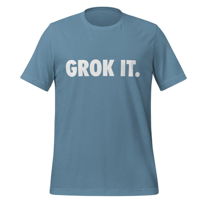 Product mockup photo of the GROK IT. T Shirt (unisex) Steel Blue / M.