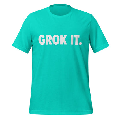 Product mockup photo of the GROK IT. T Shirt (unisex) Teal / M.