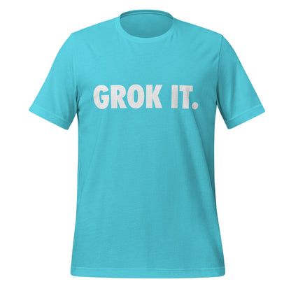 Product mockup photo of the GROK IT. T Shirt (unisex) Turquoise / M.