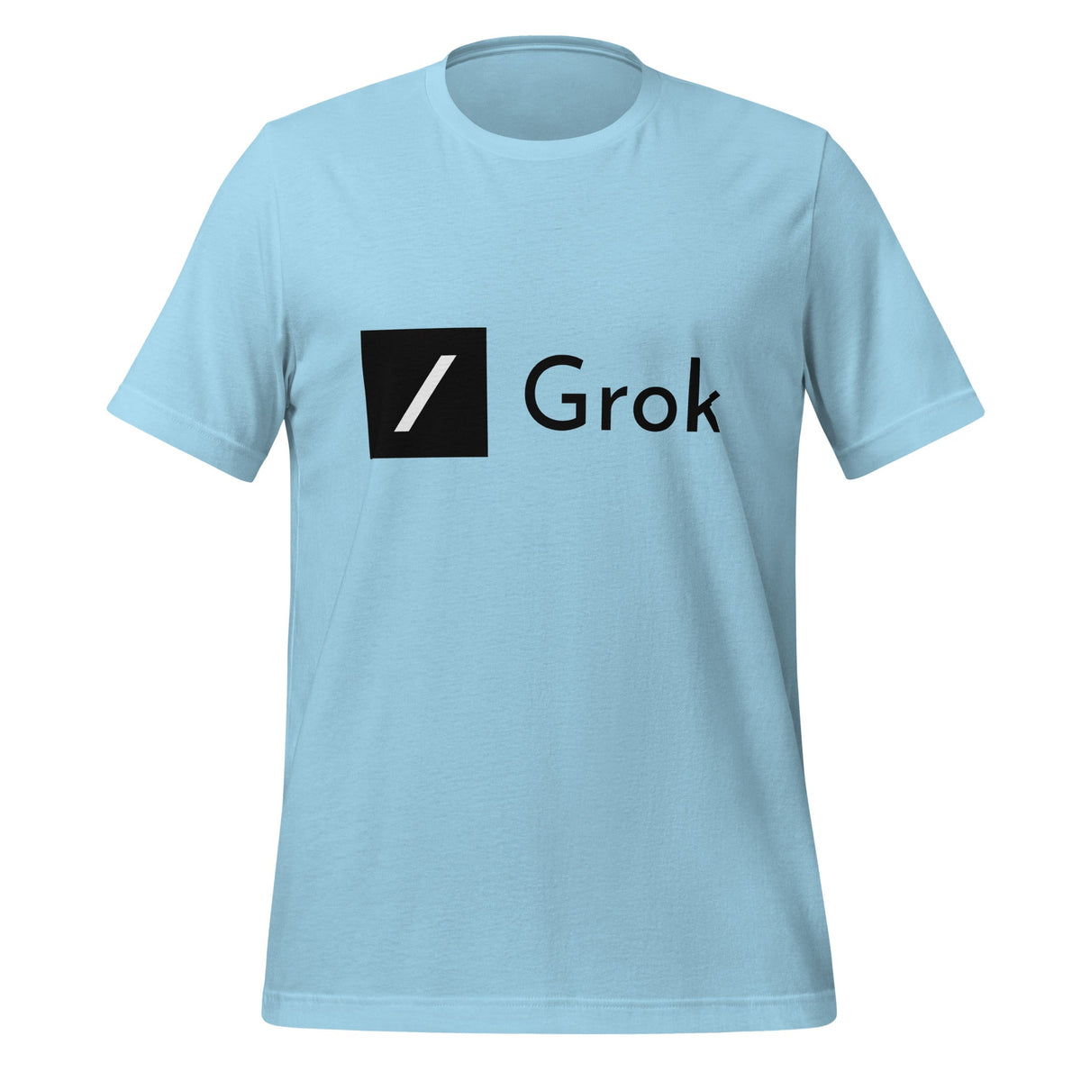 Product mockup photo of the Grok T Shirt (unisex) Ocean Blue / M.
