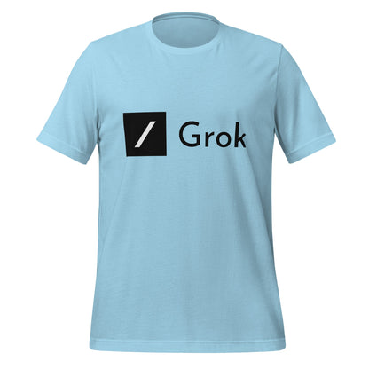 Product mockup photo of the Grok T Shirt (unisex) Ocean Blue / M.