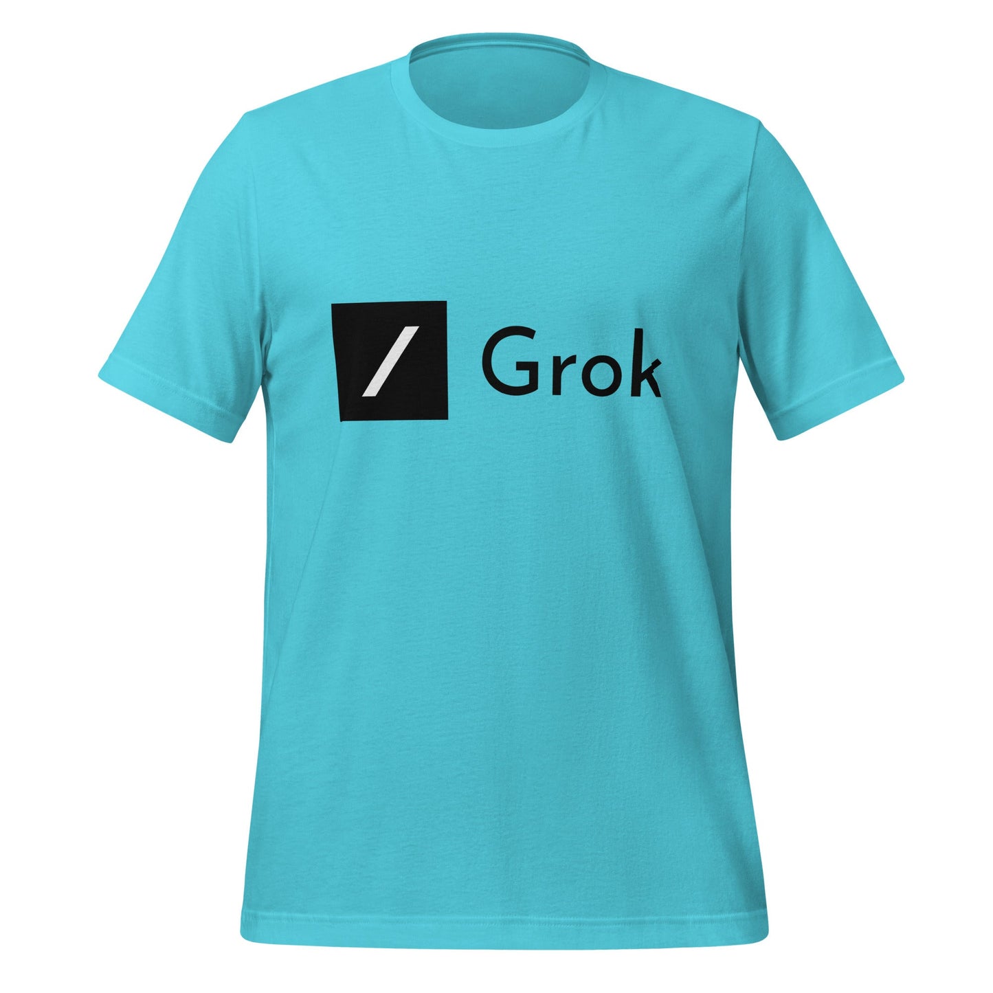 Product mockup photo of the Grok T Shirt (unisex) Turquoise / M.