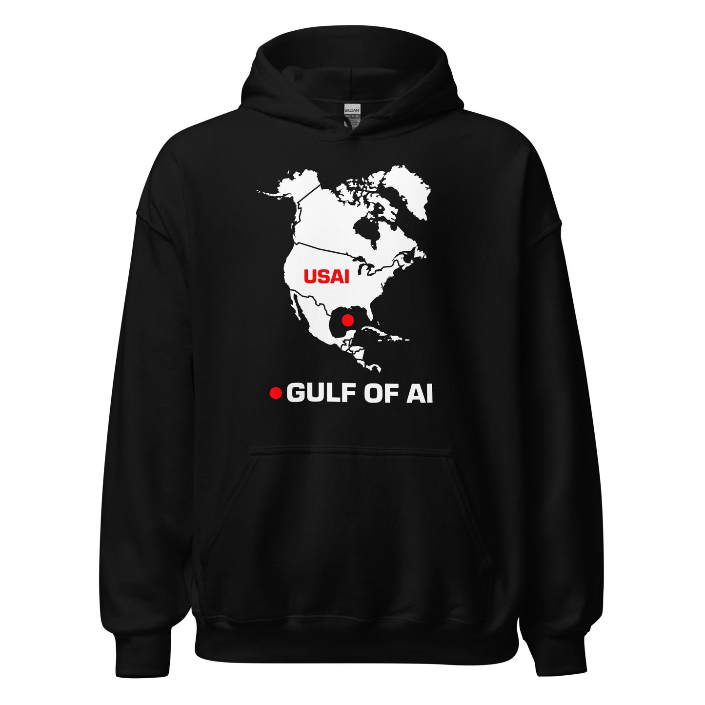 Product mockup photo of the Gulf of AI Hoodie (unisex) Black / M.