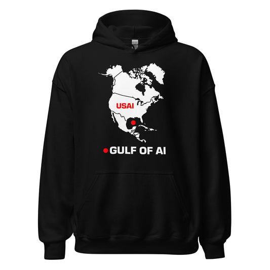 Product mockup photo of the Gulf of AI Hoodie (unisex) Black / M.