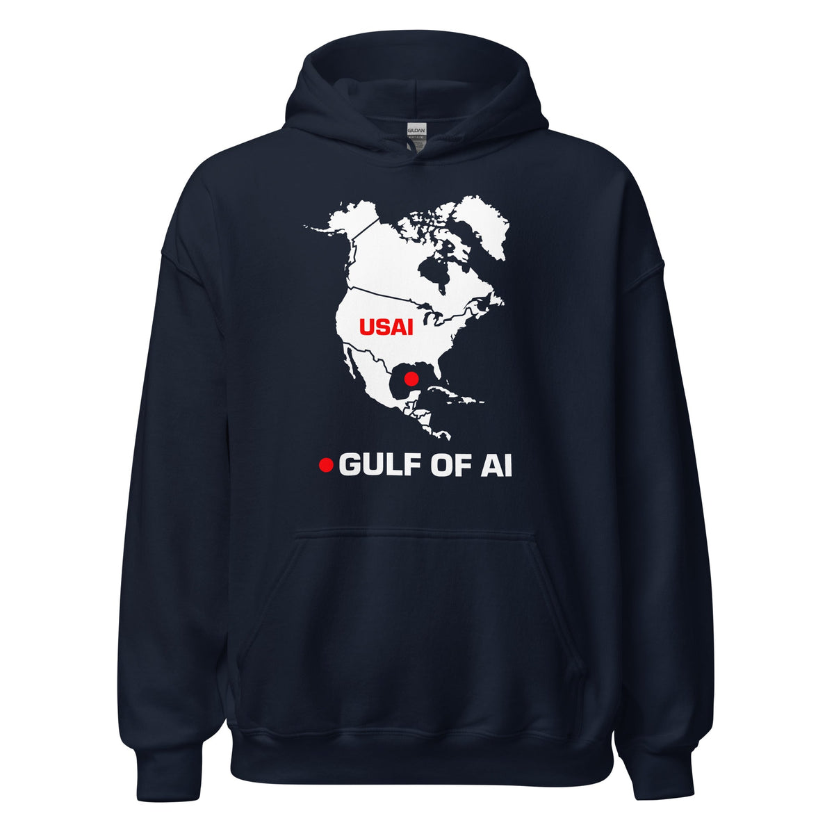 Product mockup photo of the Gulf of AI Hoodie (unisex) Navy / M.