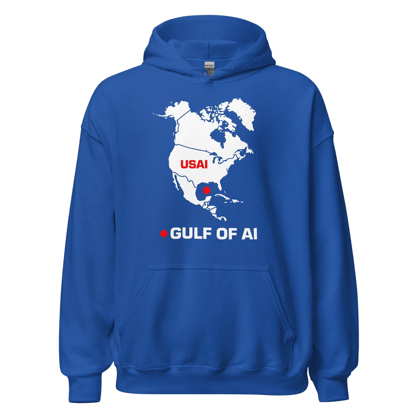 Product mockup photo of the Gulf of AI Hoodie (unisex) Royal / M.