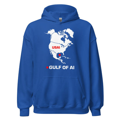Product mockup photo of the Gulf of AI Hoodie (unisex) Royal / M.