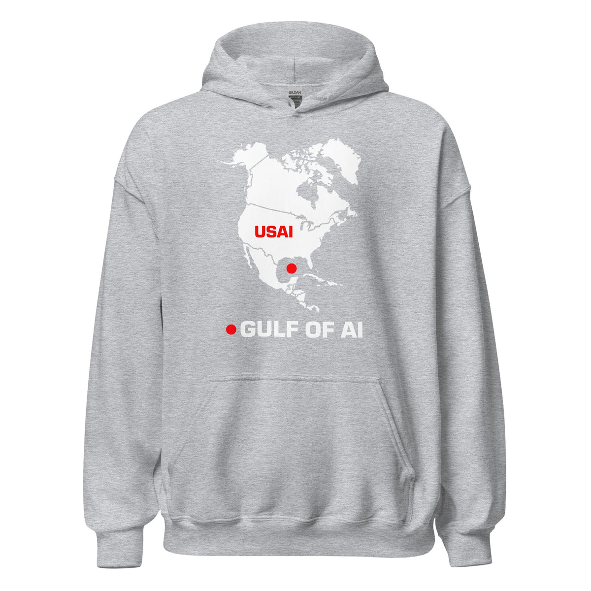 Product mockup photo of the Gulf of AI Hoodie (unisex) Sport Grey / M.
