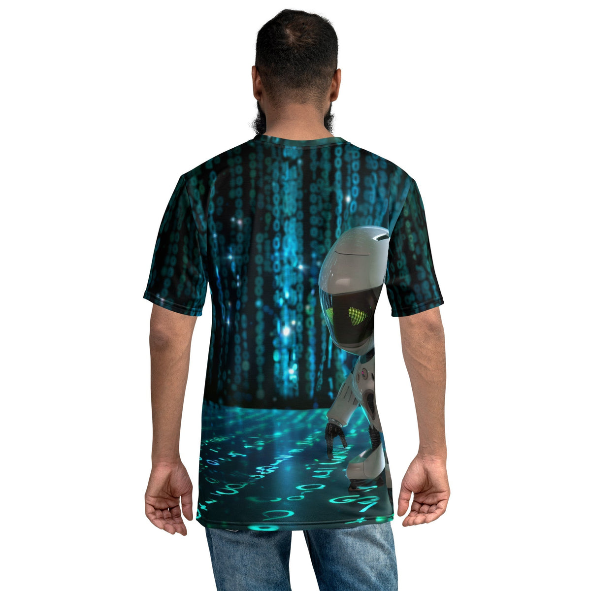 Product mockup photo of the Hacking Robot Hero T Shirt (men).