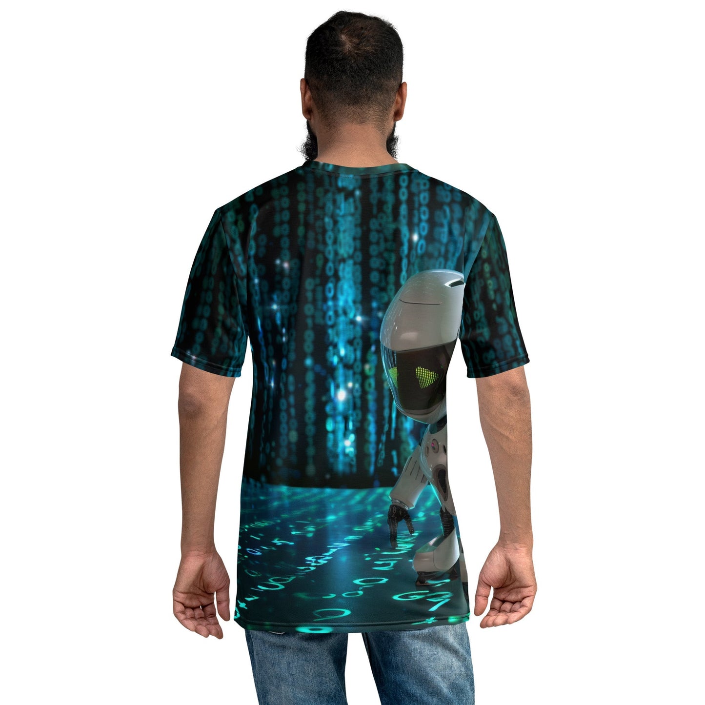 Product mockup photo of the Hacking Robot Hero T Shirt (men).