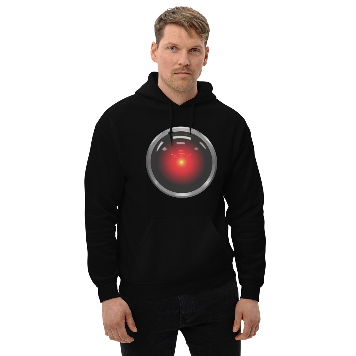 Product mockup photo of the HAL 9000 Hoodie (unisex).