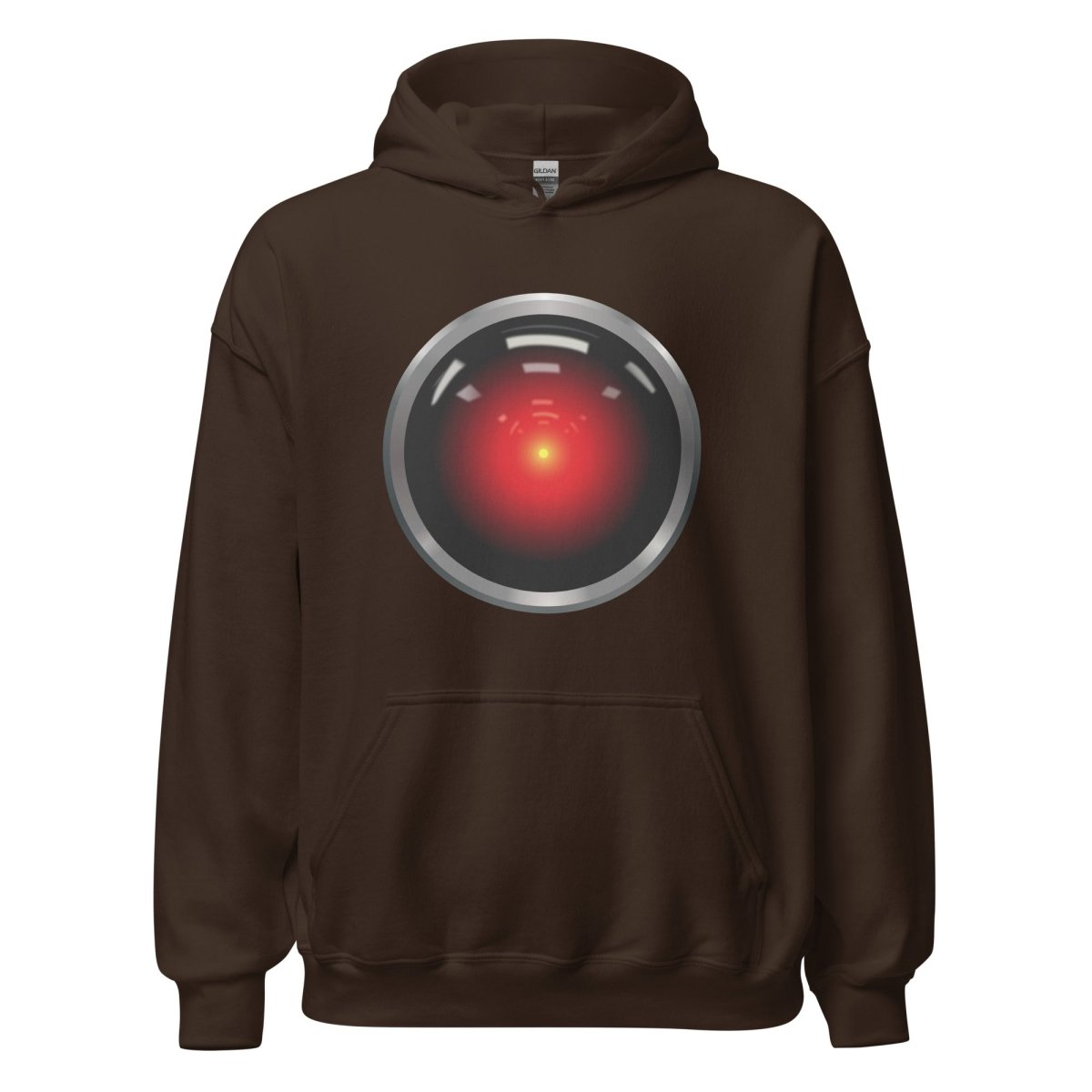 Product mockup photo of the HAL 9000 Hoodie (unisex) Dark Chocolate / M.