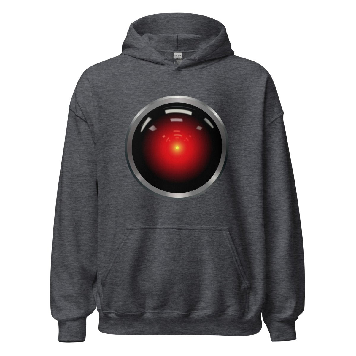 Product mockup photo of the HAL 9000 Hoodie (unisex) Dark Heather / M.