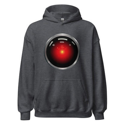 Product mockup photo of the HAL 9000 Hoodie (unisex) Dark Heather / M.