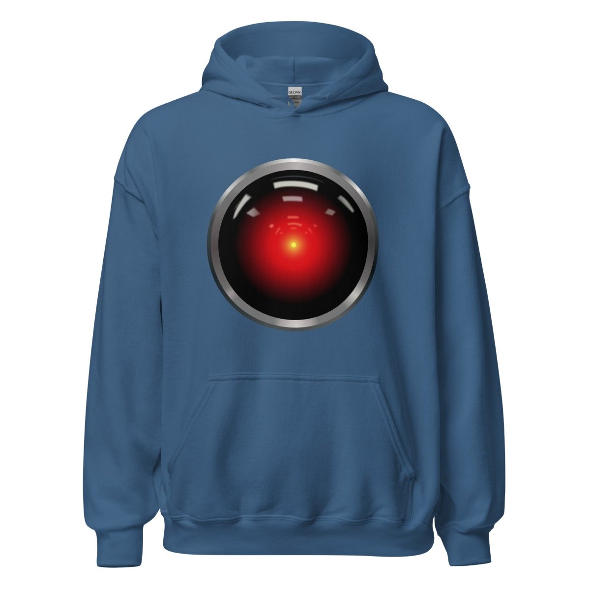Product mockup photo of the HAL 9000 Hoodie (unisex) Indigo Blue / M.