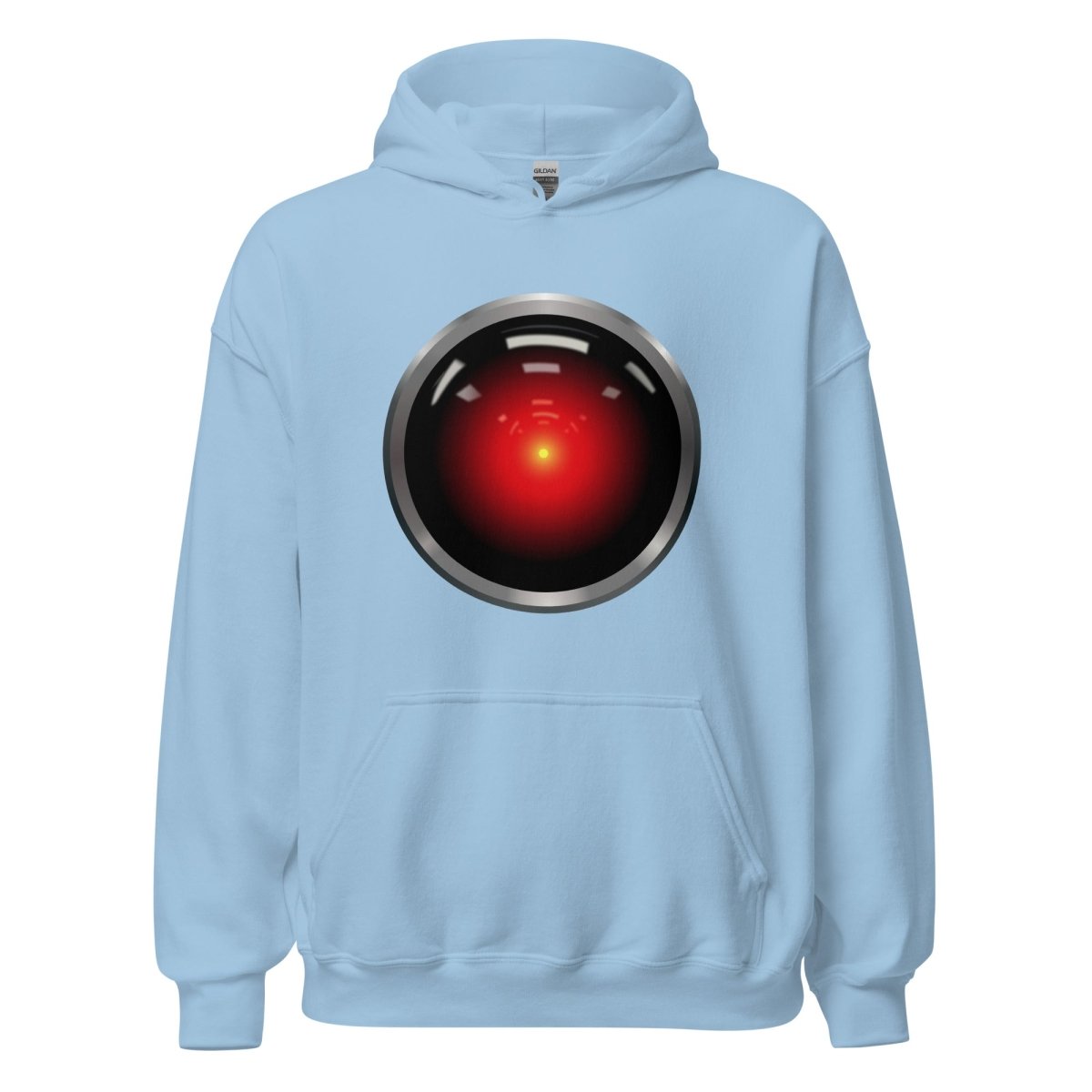 Product mockup photo of the HAL 9000 Hoodie (unisex) Light Blue / M.