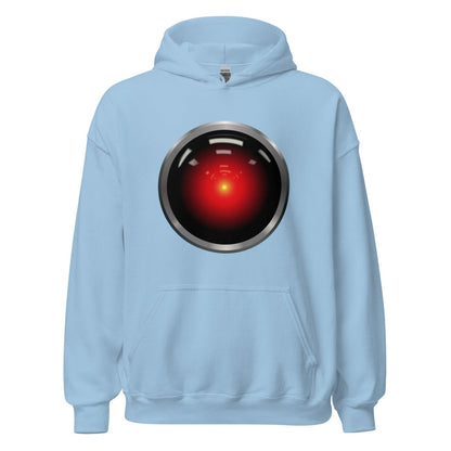 Product mockup photo of the HAL 9000 Hoodie (unisex) Light Blue / M.