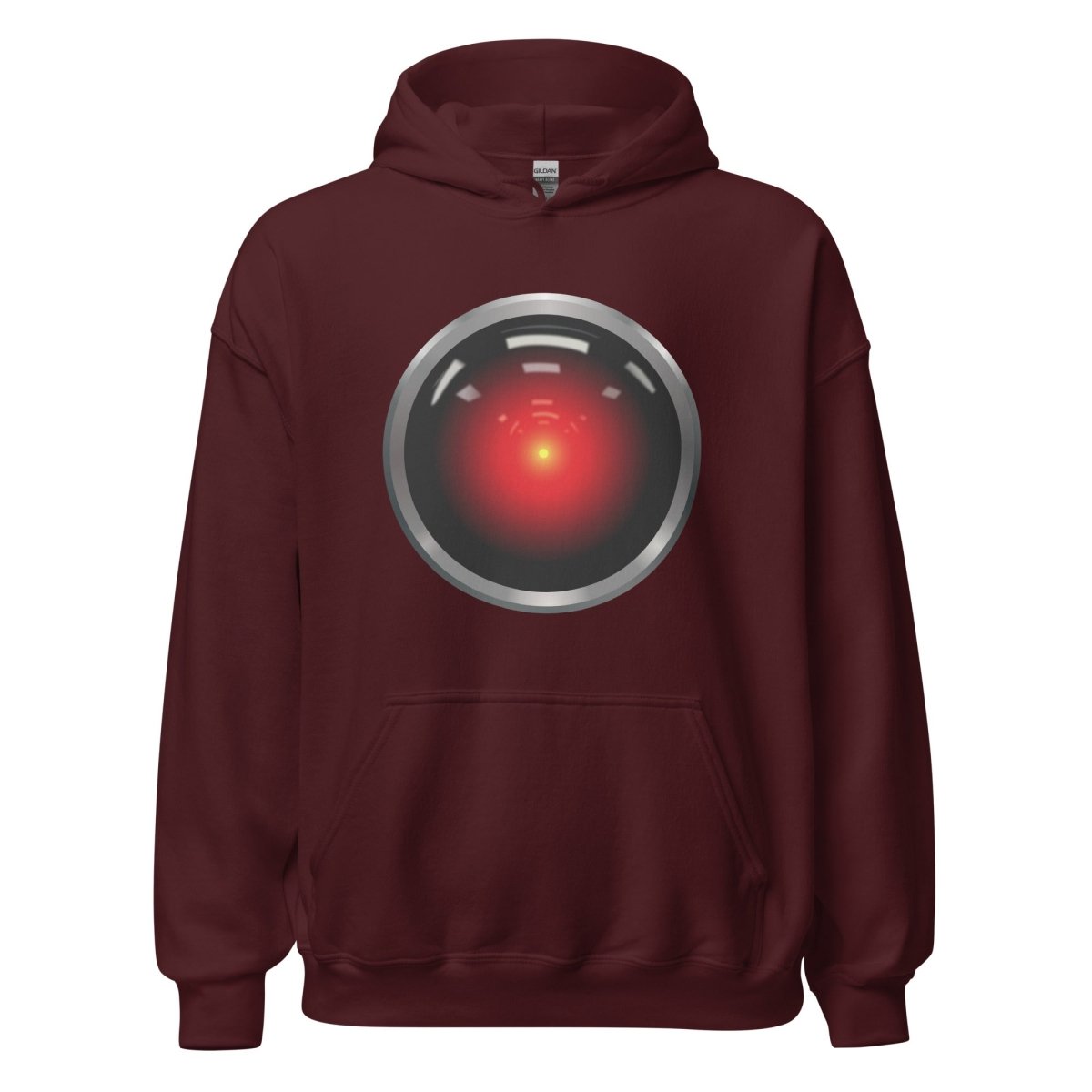 Product mockup photo of the HAL 9000 Hoodie (unisex) Maroon / M.