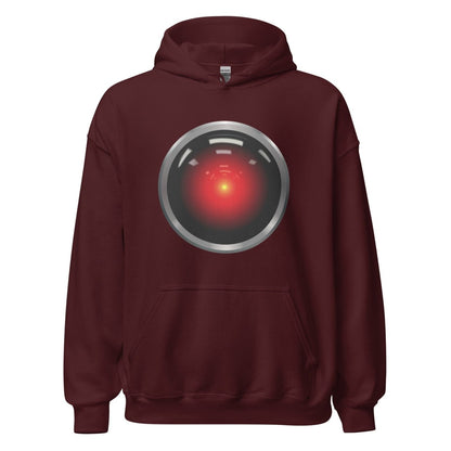 Product mockup photo of the HAL 9000 Hoodie (unisex) Maroon / M.