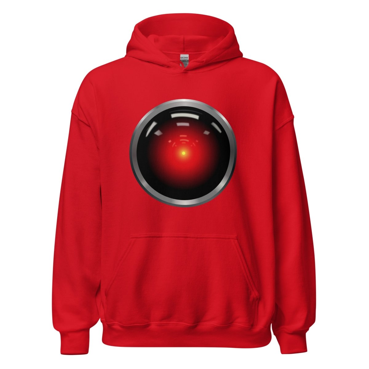 Product mockup photo of the HAL 9000 Hoodie (unisex) Red / M.