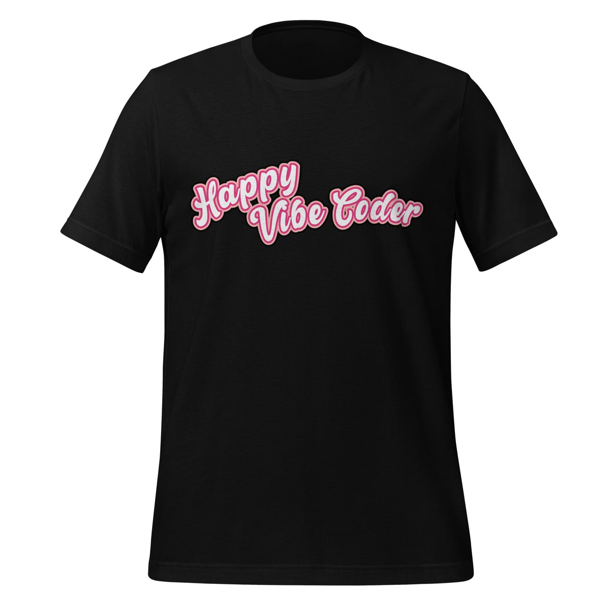 Mockup image of the Happy Vibe Coder T-Shirt (unisex) Black / M.