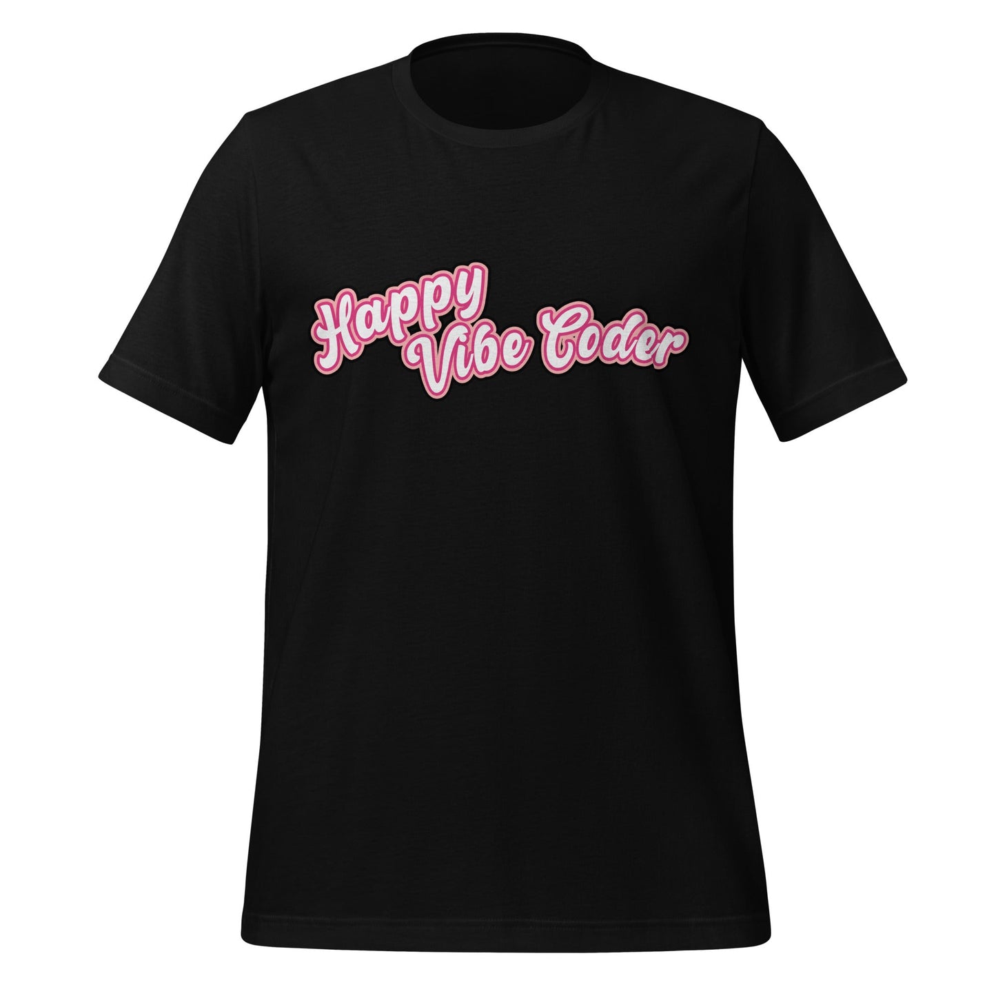 Mockup image of the Happy Vibe Coder T-Shirt (unisex) Black / M.