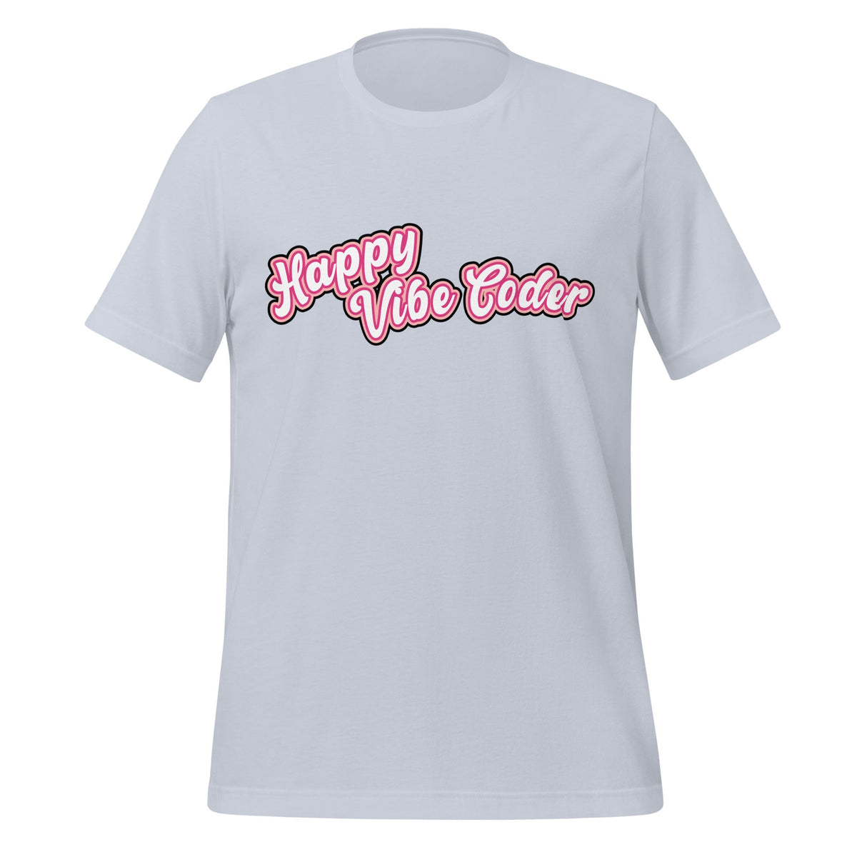 Mockup image of the Happy Vibe Coder T-Shirt (unisex) Light Blue / M.