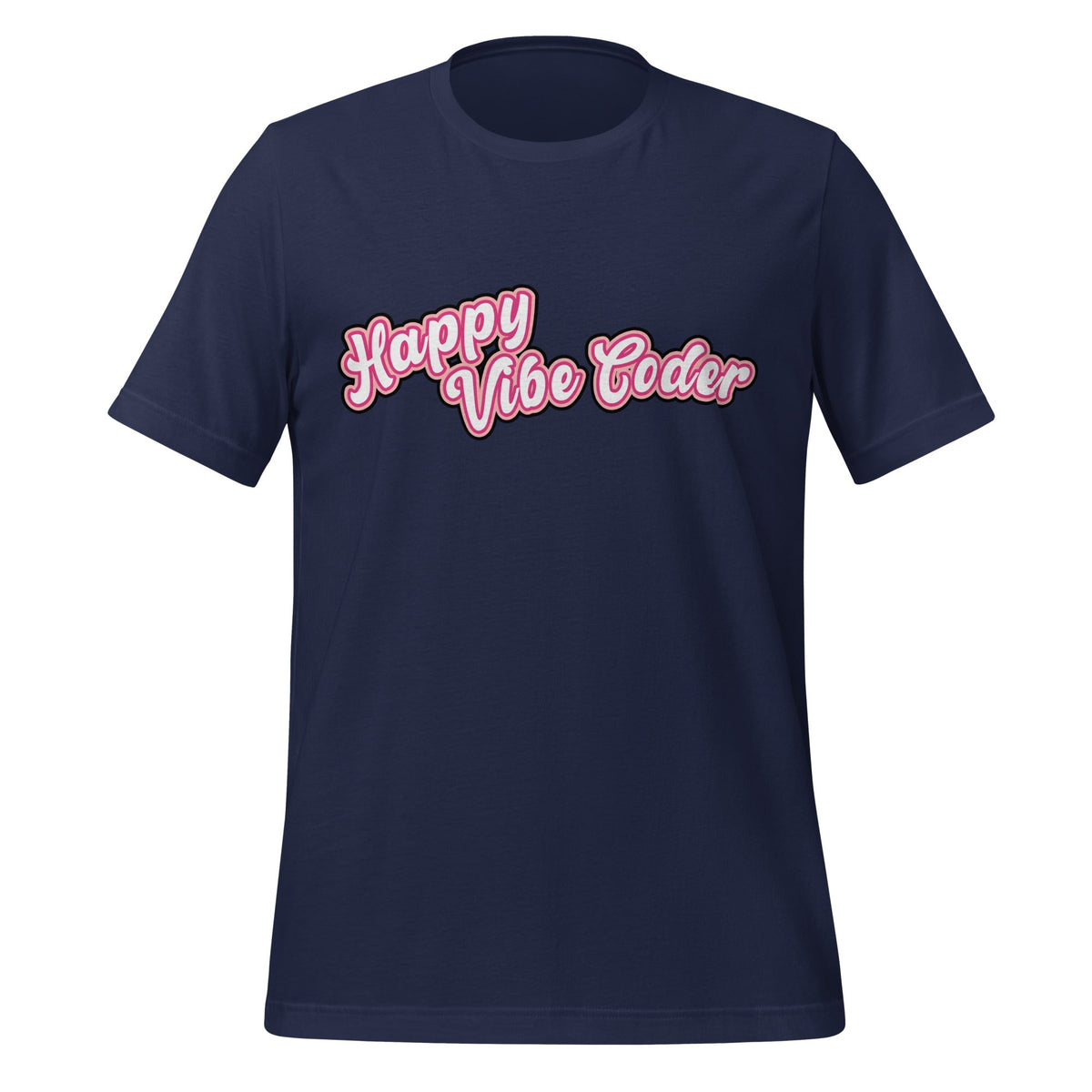 Mockup image of the Happy Vibe Coder T-Shirt (unisex) Navy / M.