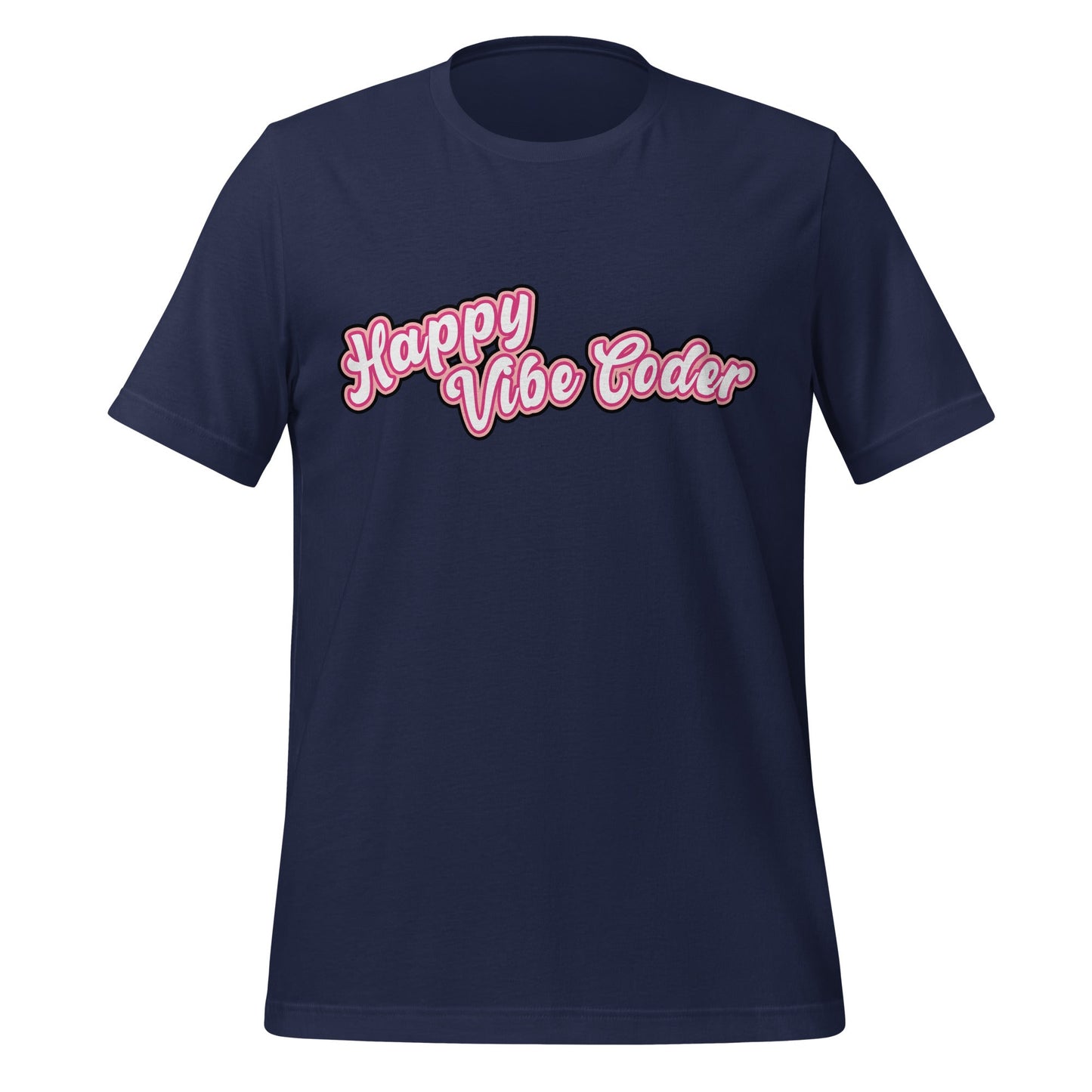 Mockup image of the Happy Vibe Coder T-Shirt (unisex) Navy / M.