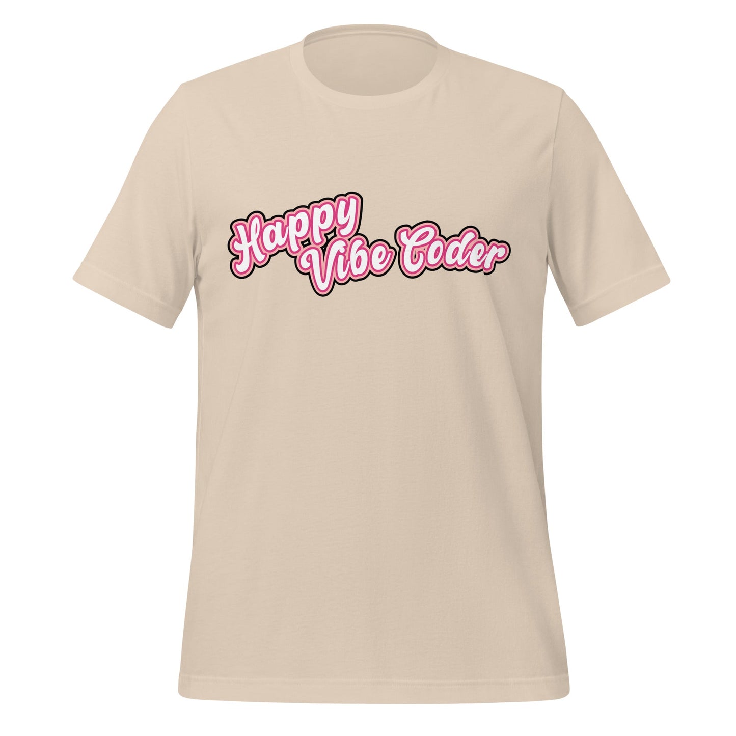 Mockup image of the Happy Vibe Coder T-Shirt (unisex) Soft Cream / M.