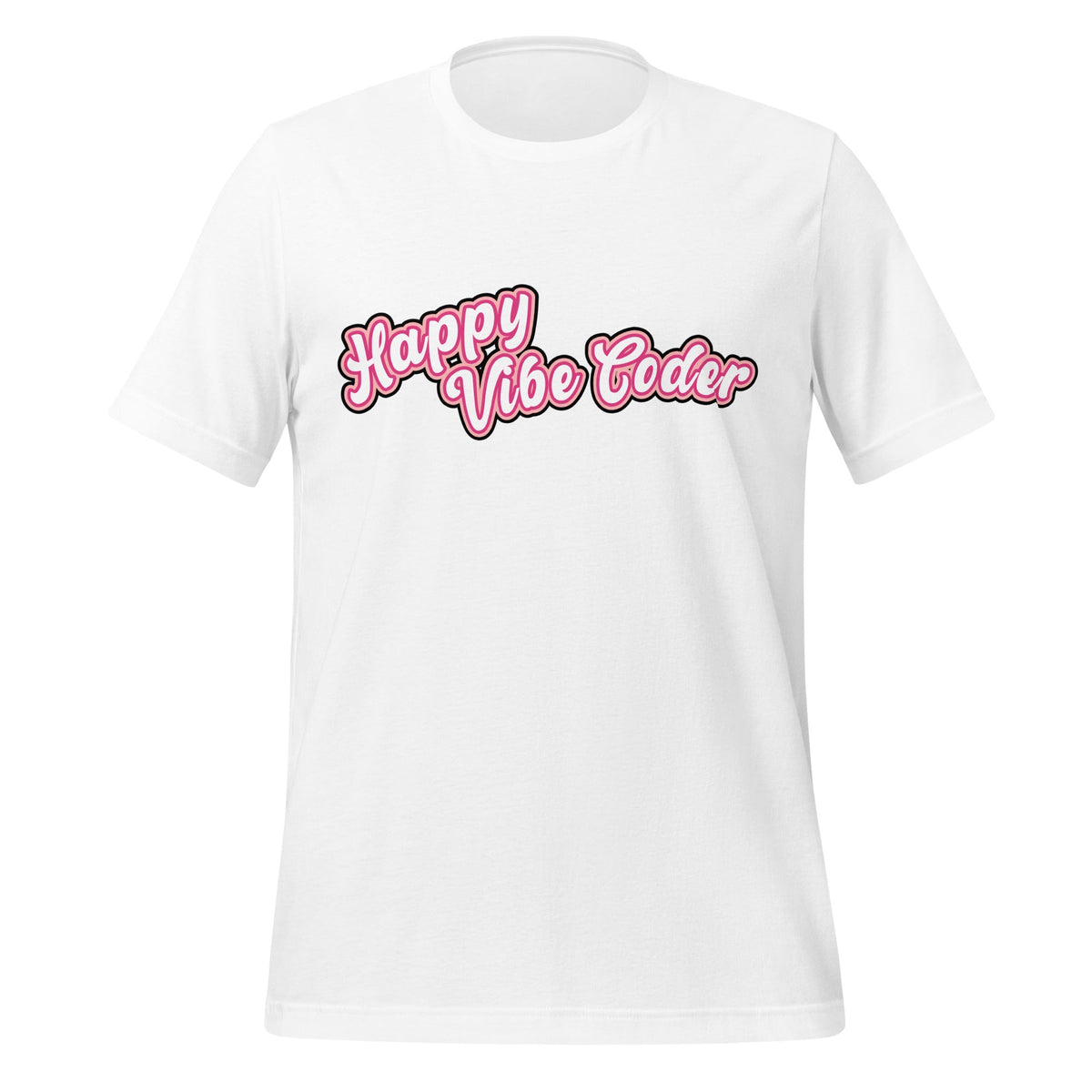 Mockup image of the Happy Vibe Coder T-Shirt (unisex) White / M.