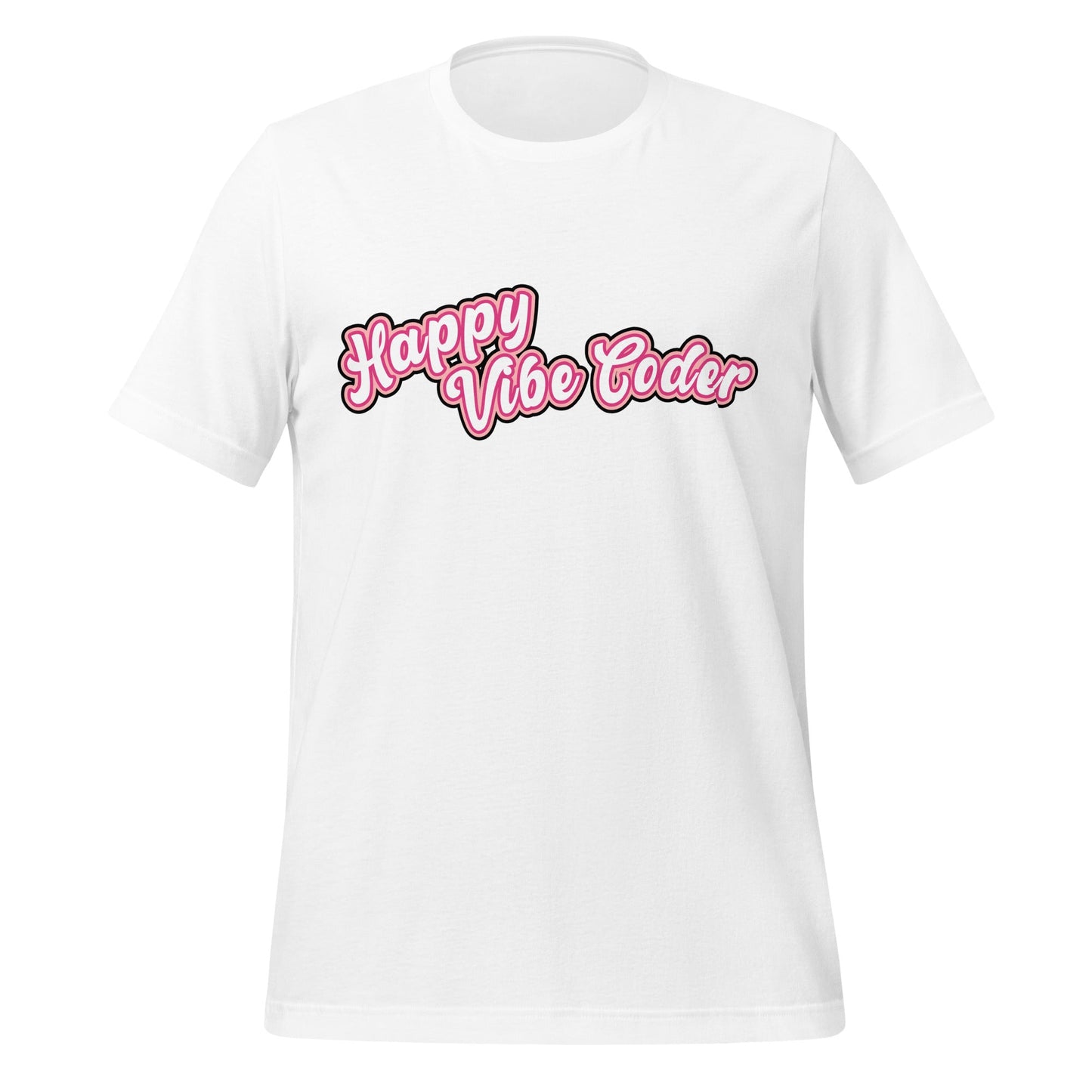 Mockup image of the Happy Vibe Coder T-Shirt (unisex) White / M.