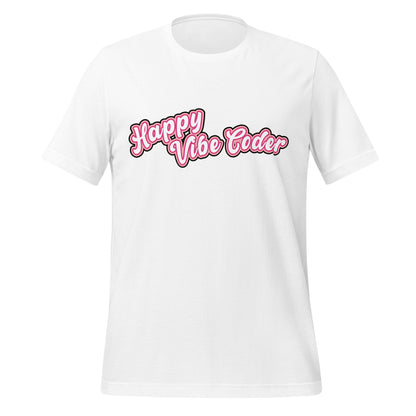 Mockup image of the Happy Vibe Coder T-Shirt (unisex) White / M.