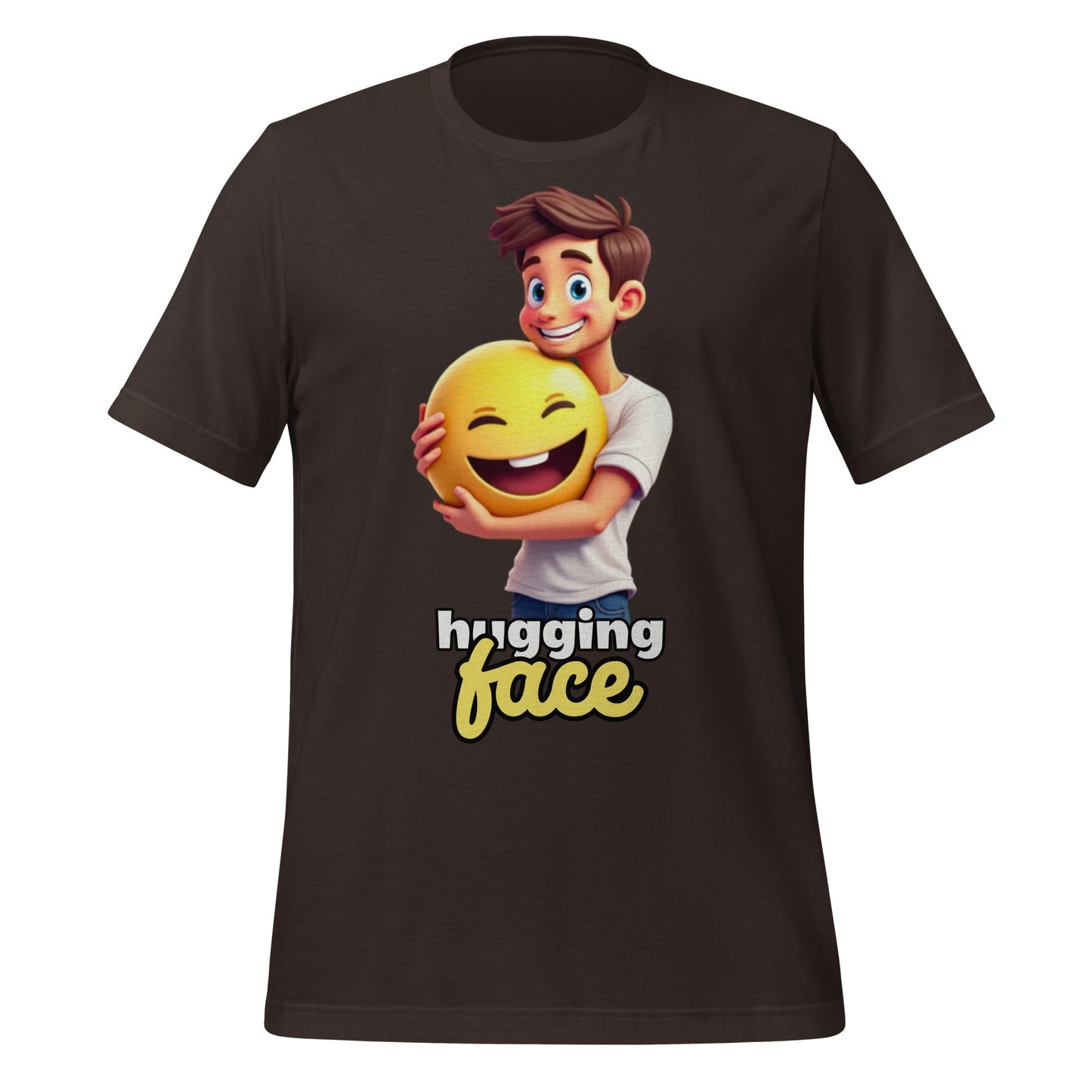 Image of the Hugging a Face T-Shirt (unisex) Brown / M.
