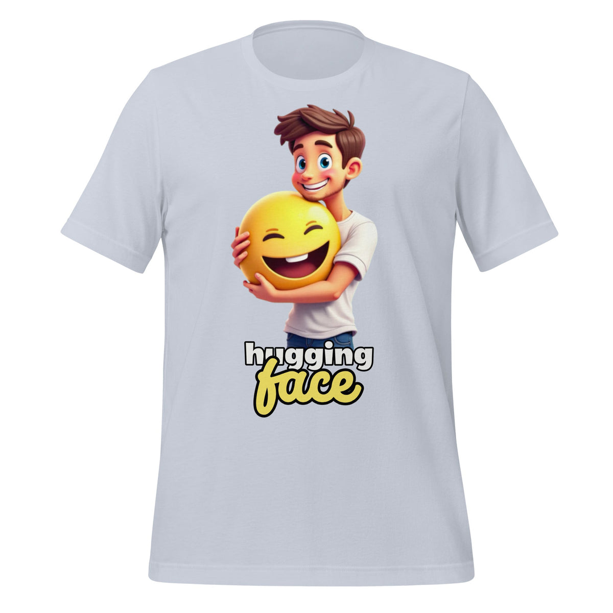Image of the Hugging a Face T-Shirt (unisex) Light Blue / M.