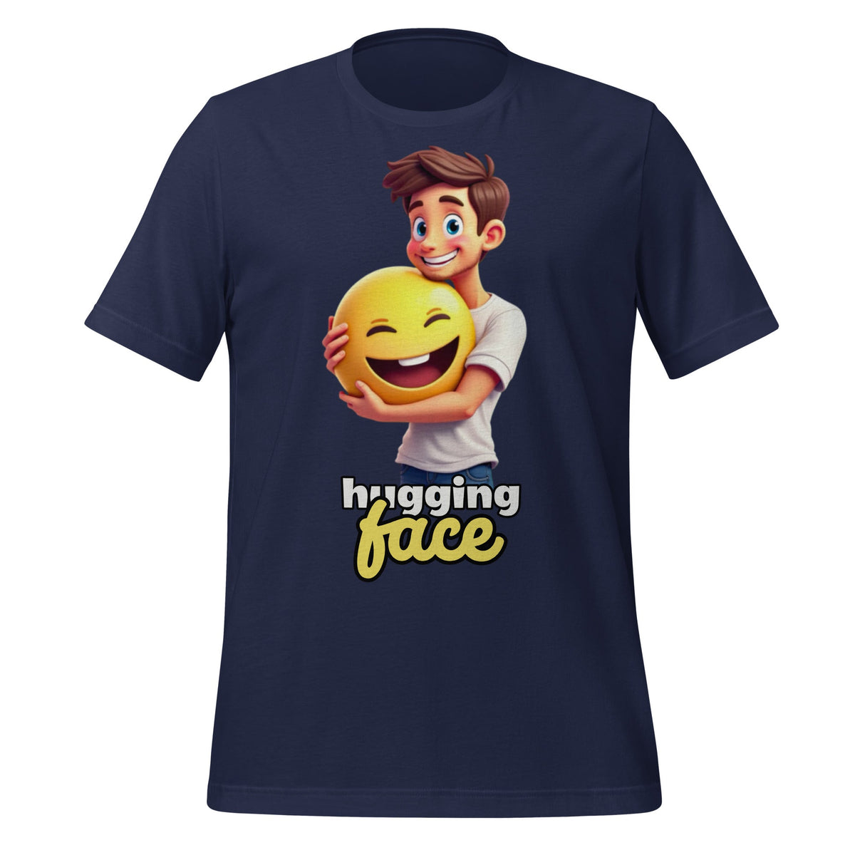 Image of the Hugging a Face T-Shirt (unisex) Navy / M.