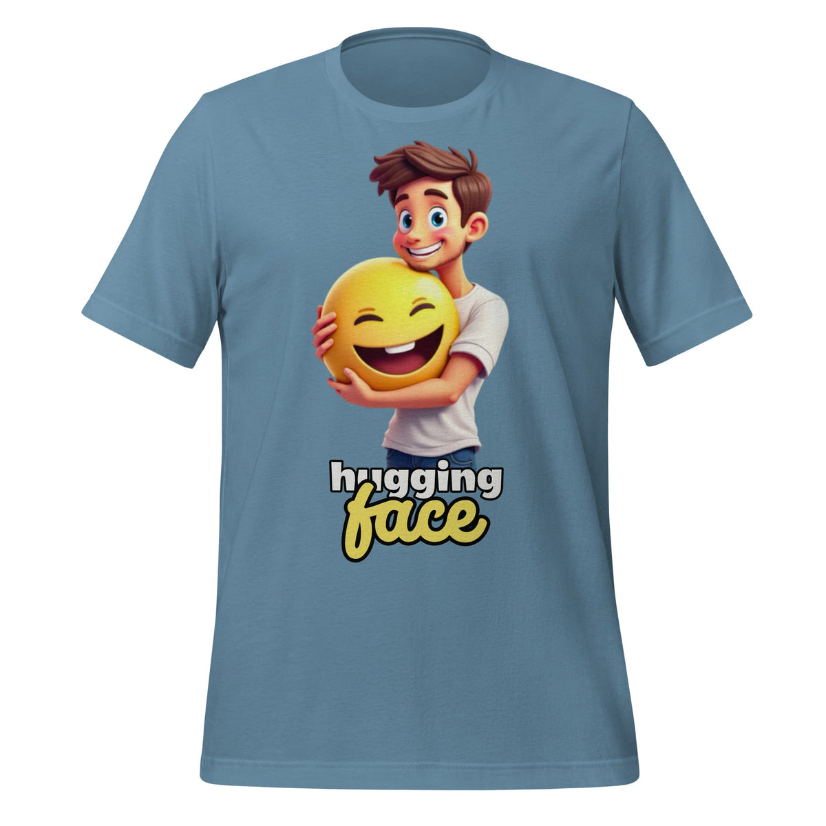 Image of the Hugging a Face T-Shirt (unisex) Steel Blue / M.
