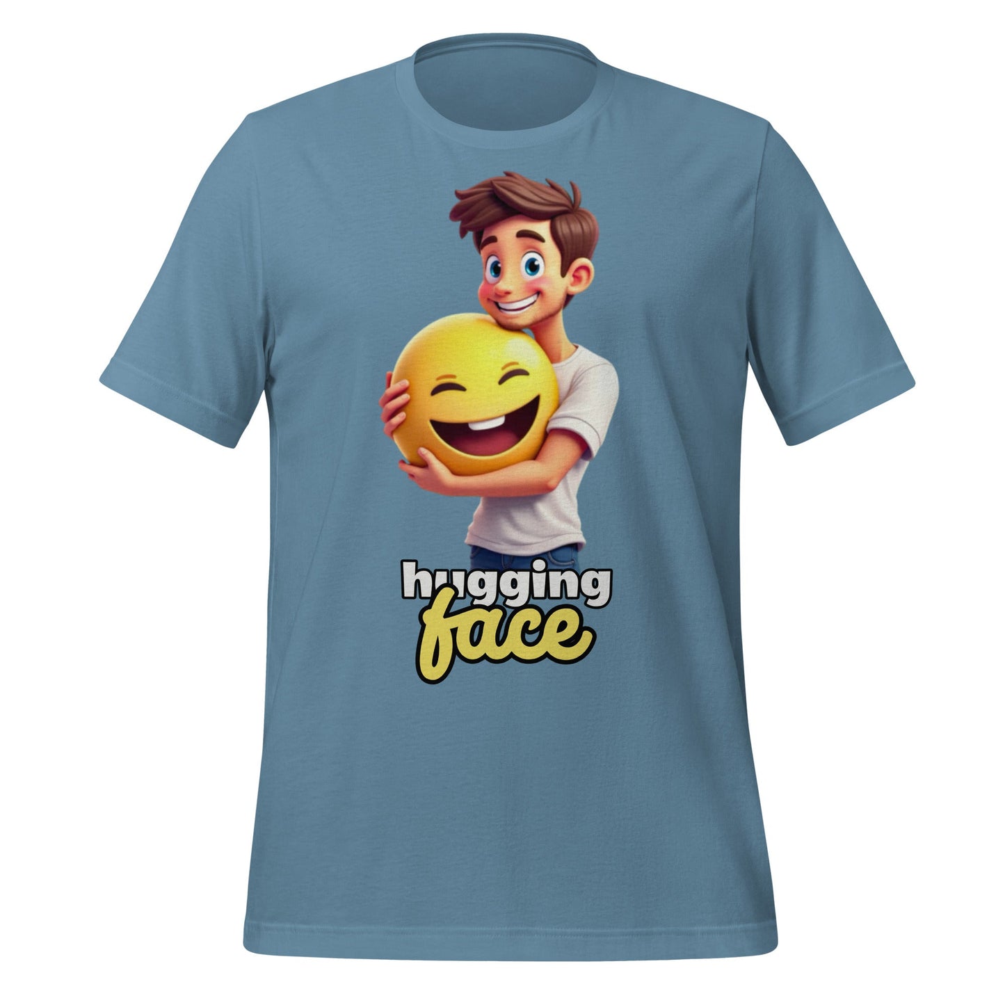 Image of the Hugging a Face T-Shirt (unisex) Steel Blue / M.