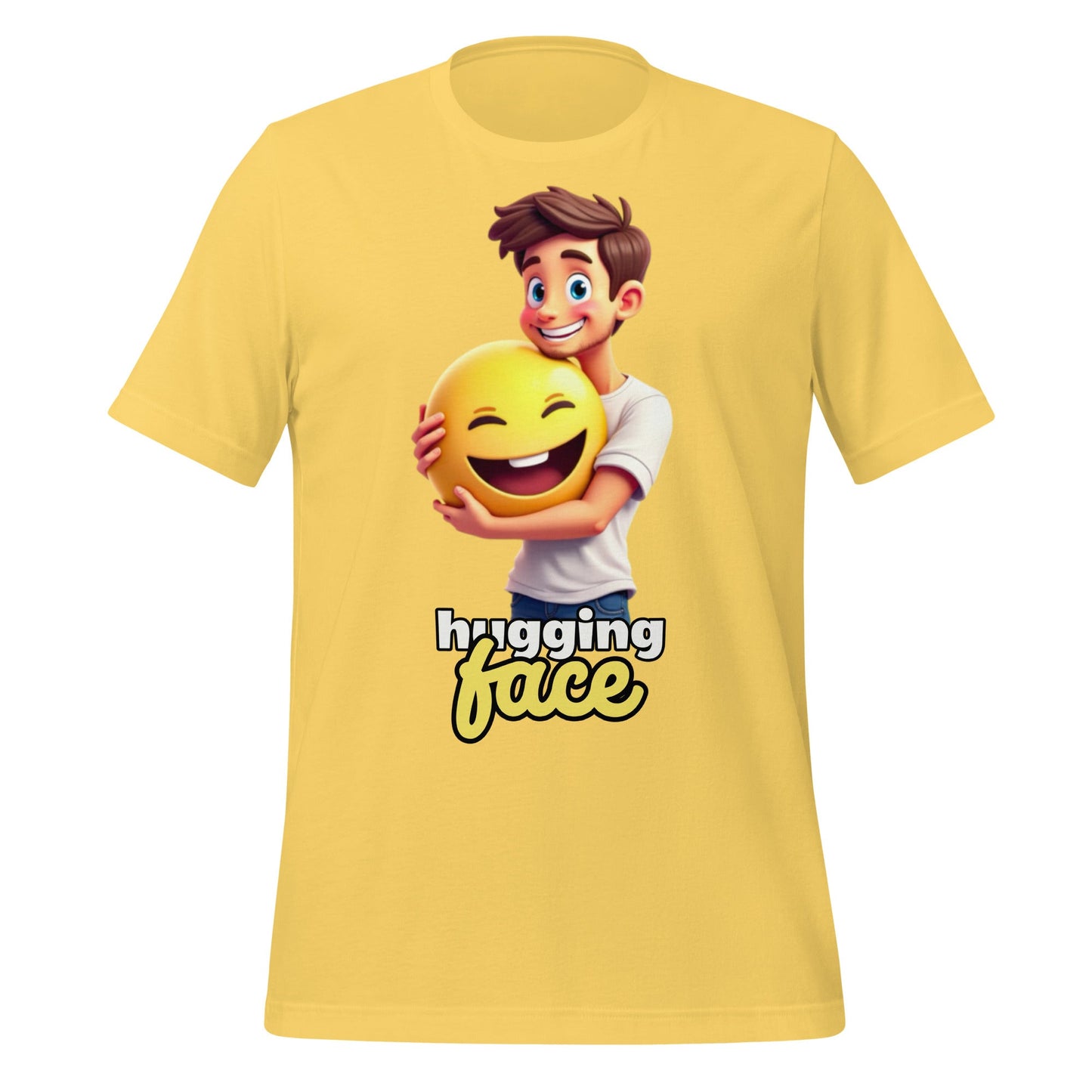 Image of the Hugging a Face T-Shirt (unisex) Yellow / M.