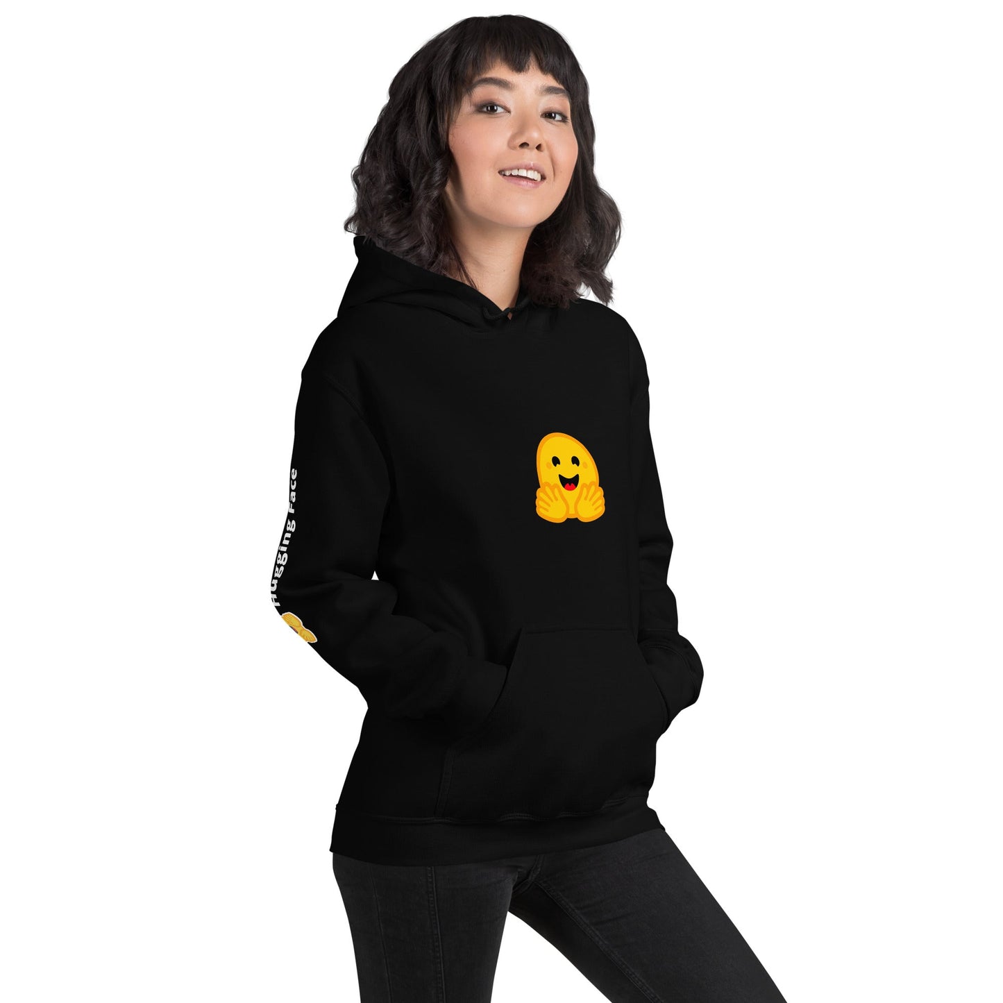 Image of the Hugging Face Icon and Logos Hoodie (unisex).