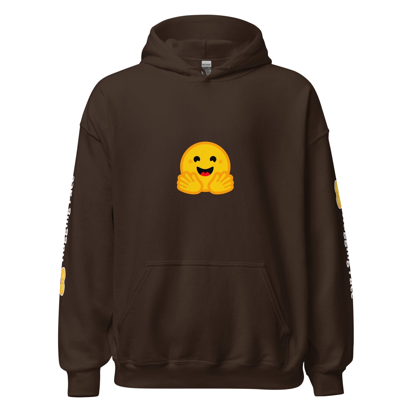 Image of the Hugging Face Icon and Logos Hoodie (unisex) Dark Chocolate / M.