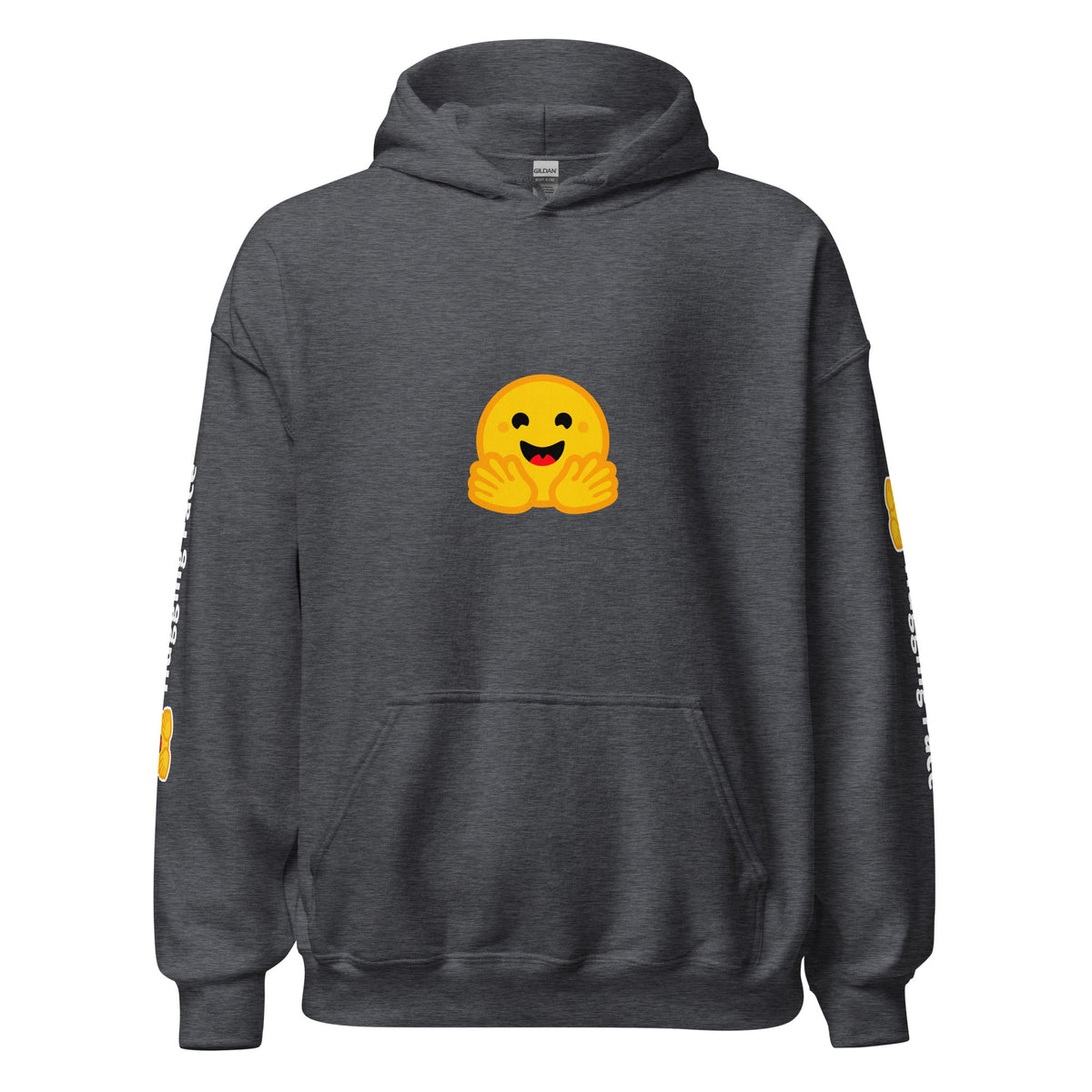Image of the Hugging Face Icon and Logos Hoodie (unisex) Dark Heather / M.