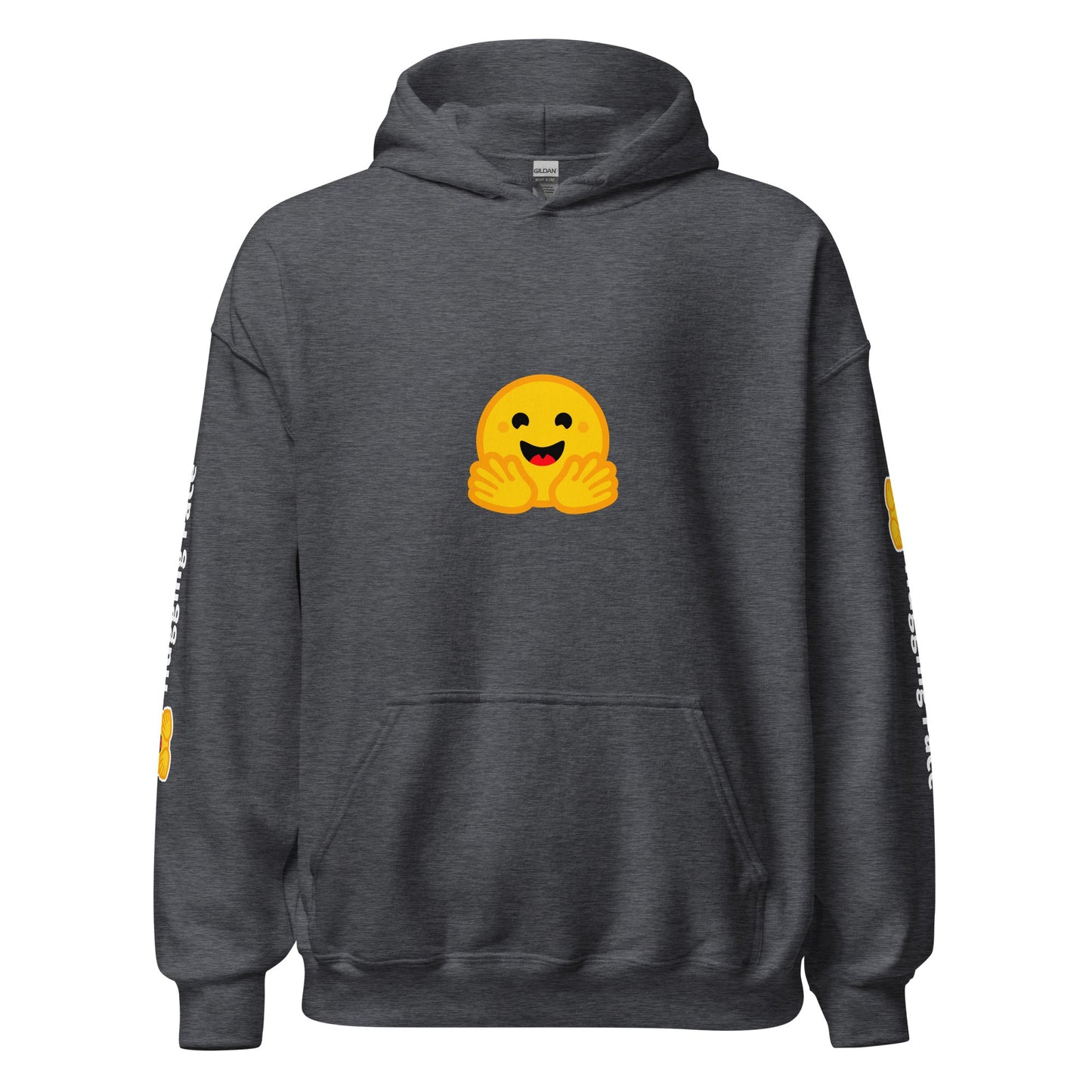 Image of the Hugging Face Icon and Logos Hoodie (unisex) Dark Heather / M.