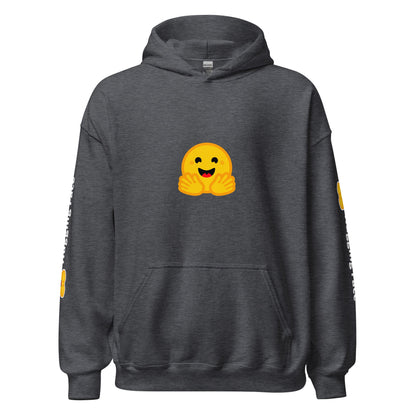 Image of the Hugging Face Icon and Logos Hoodie (unisex) Dark Heather / M.