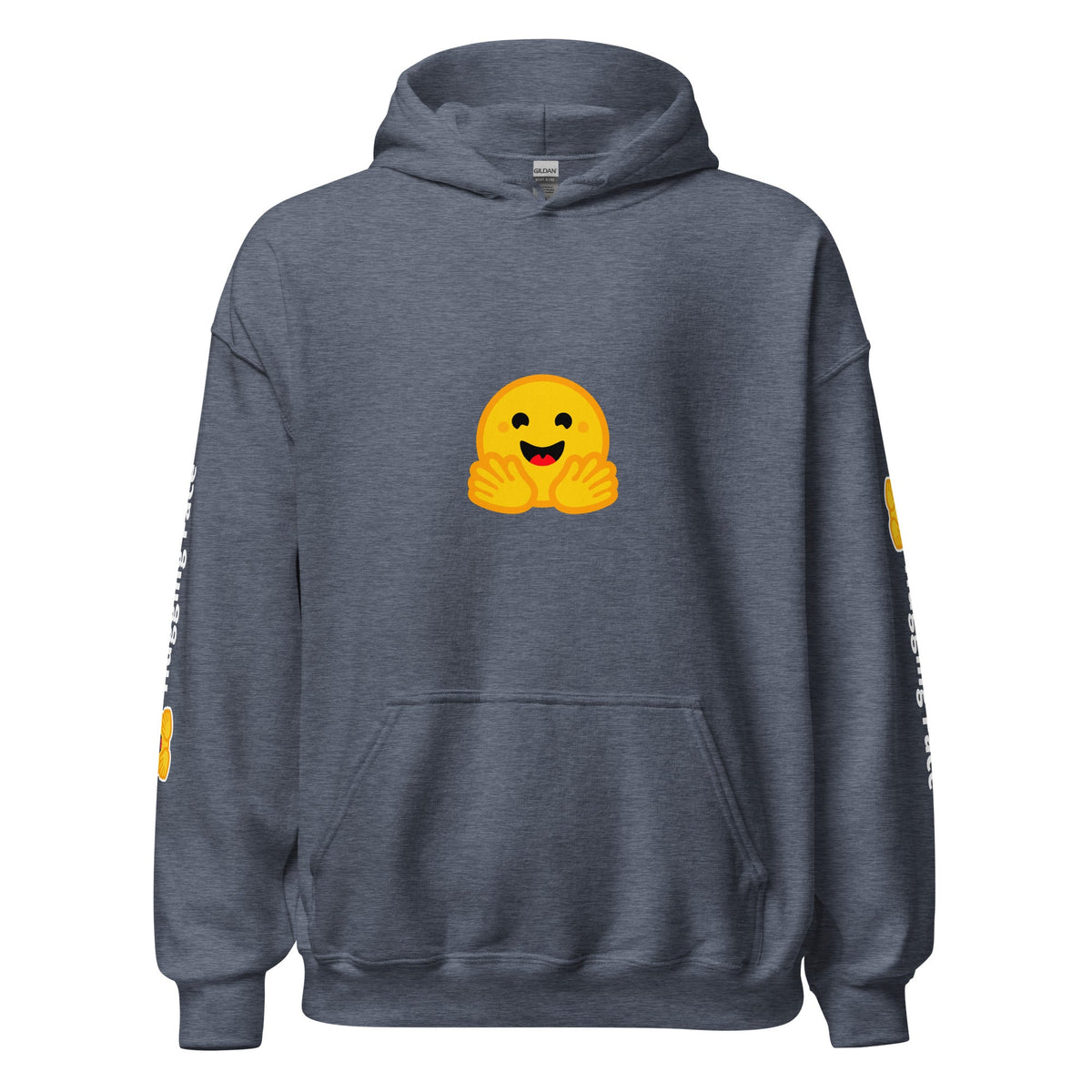 Image of the Hugging Face Icon and Logos Hoodie (unisex) Heather Sport Dark Navy / M.