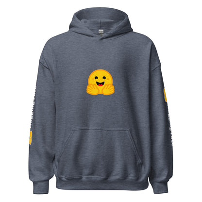 Image of the Hugging Face Icon and Logos Hoodie (unisex) Heather Sport Dark Navy / M.