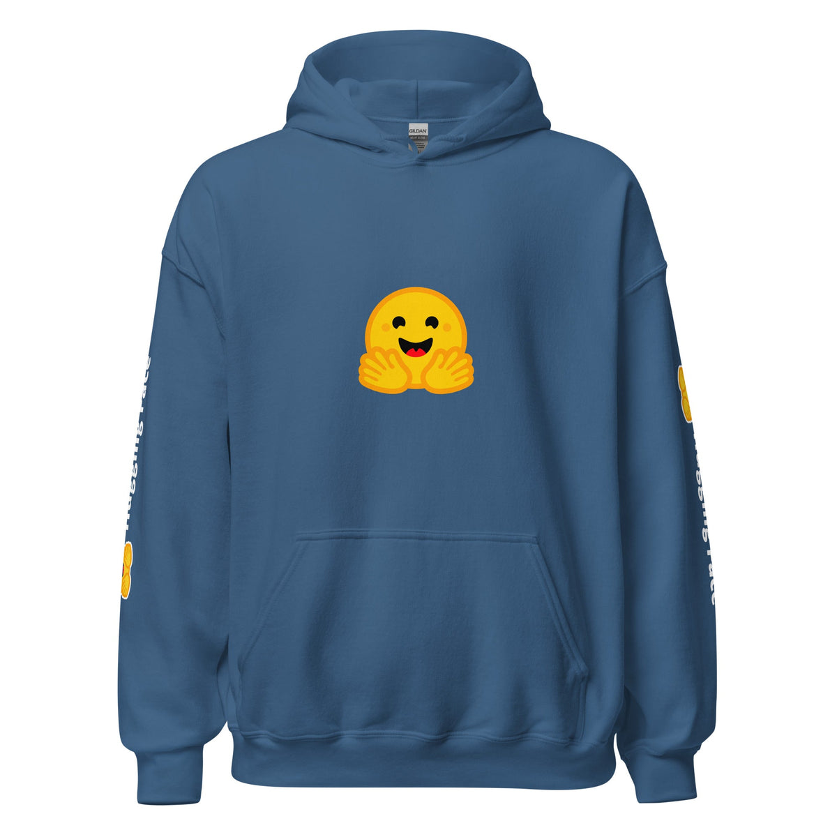 Image of the Hugging Face Icon and Logos Hoodie (unisex) Indigo Blue / M.