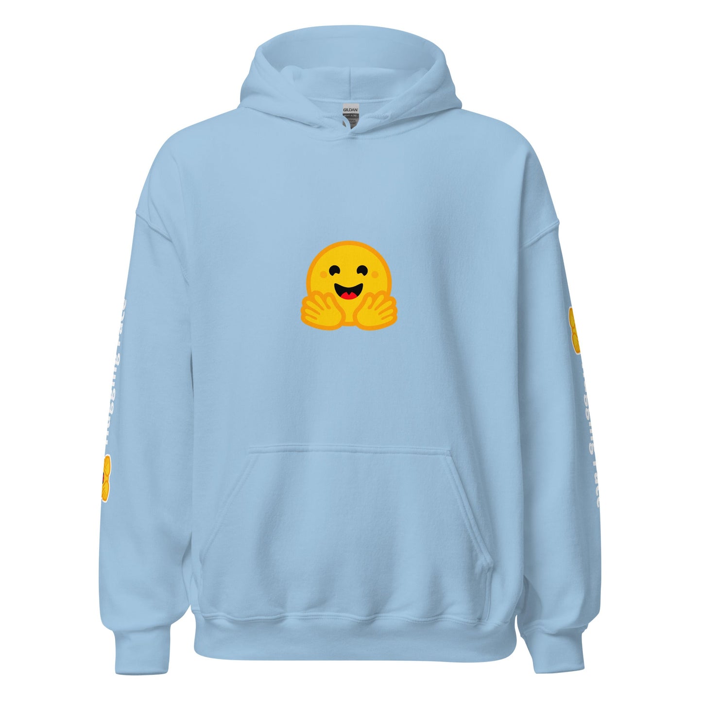 Image of the Hugging Face Icon and Logos Hoodie (unisex) Light Blue / M.